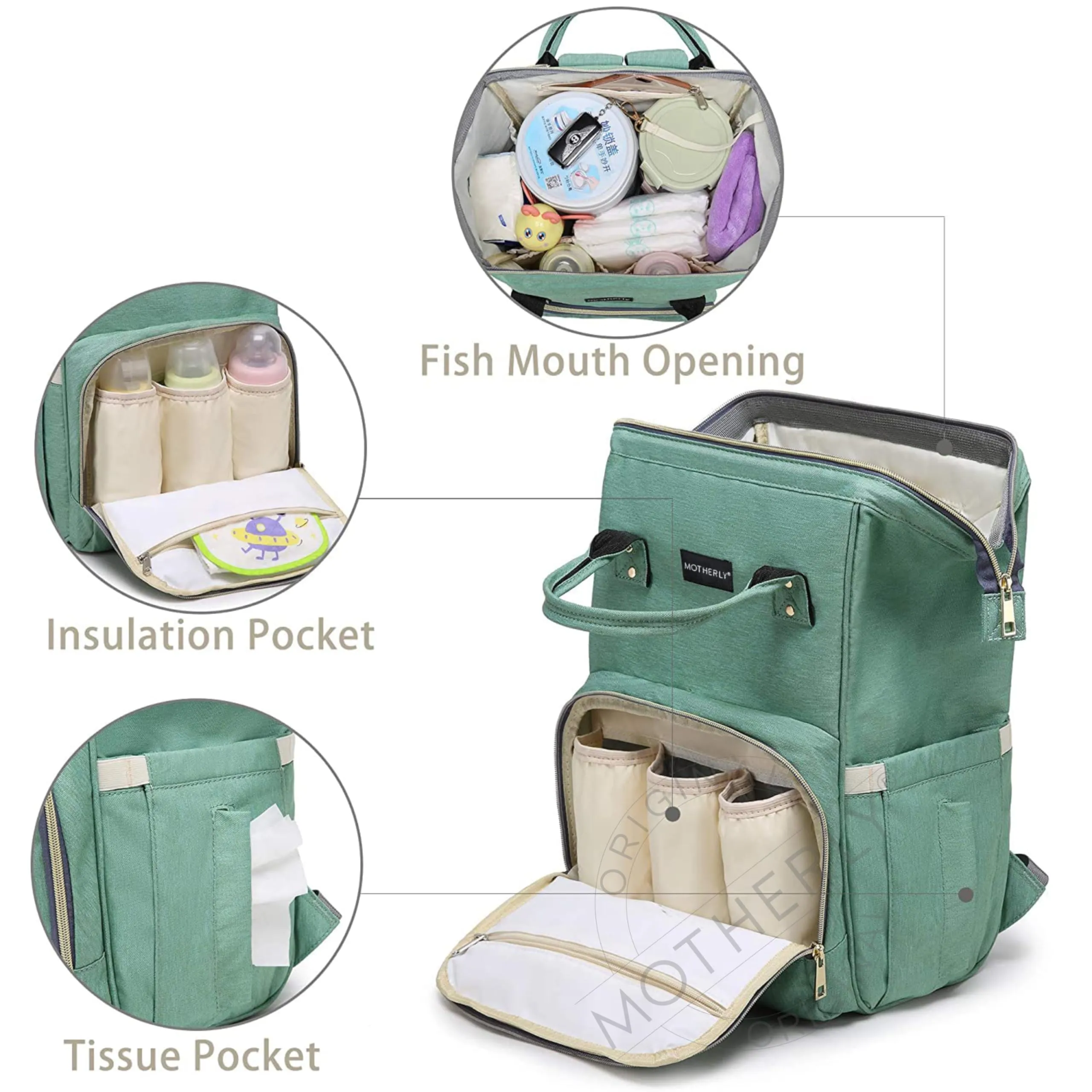 Motherly Stylish Babies Diaper Bags for Mothers - Economical Version (Light Green)