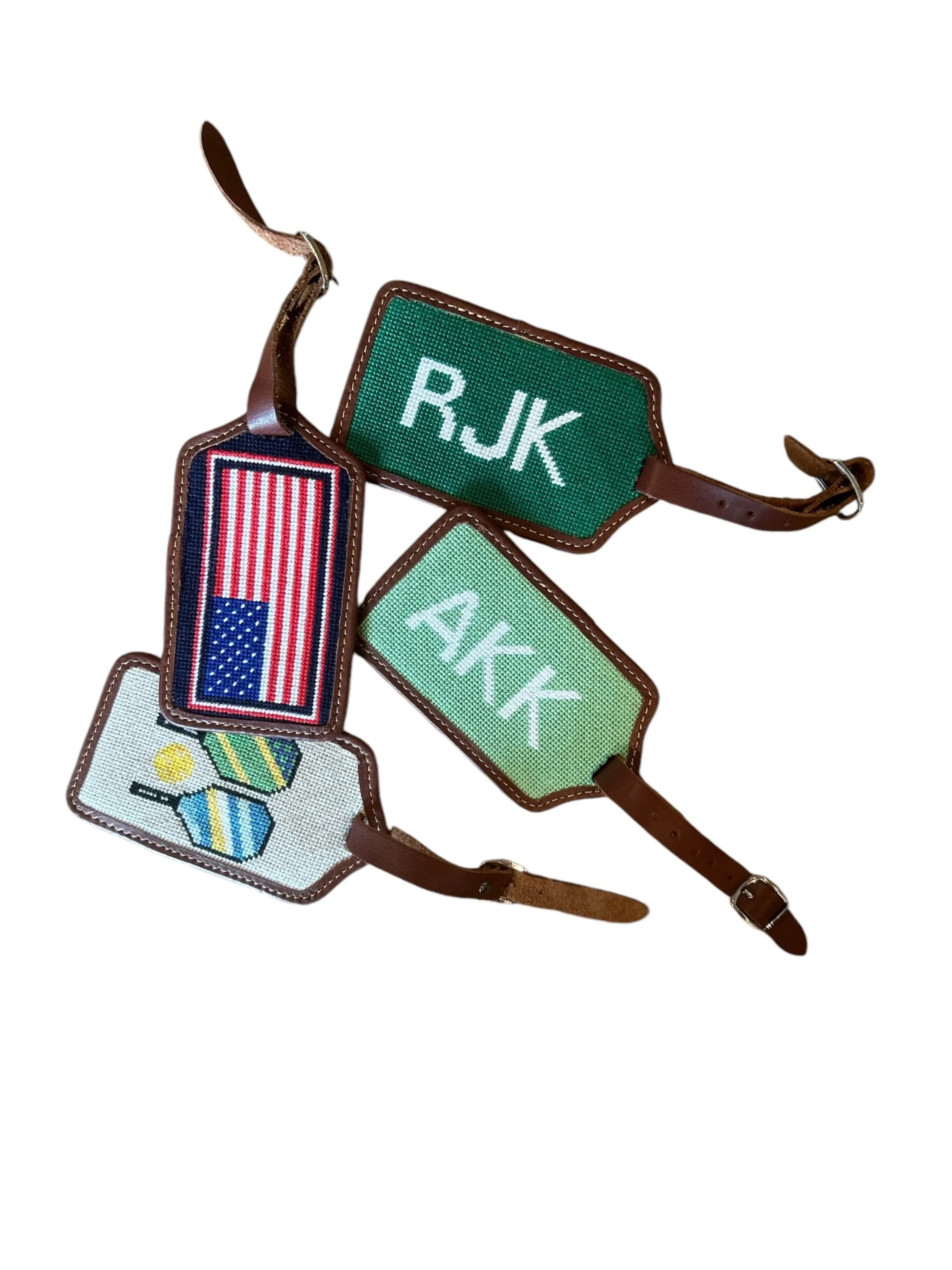 Needlepoint Luggage Tag-Pickleball design