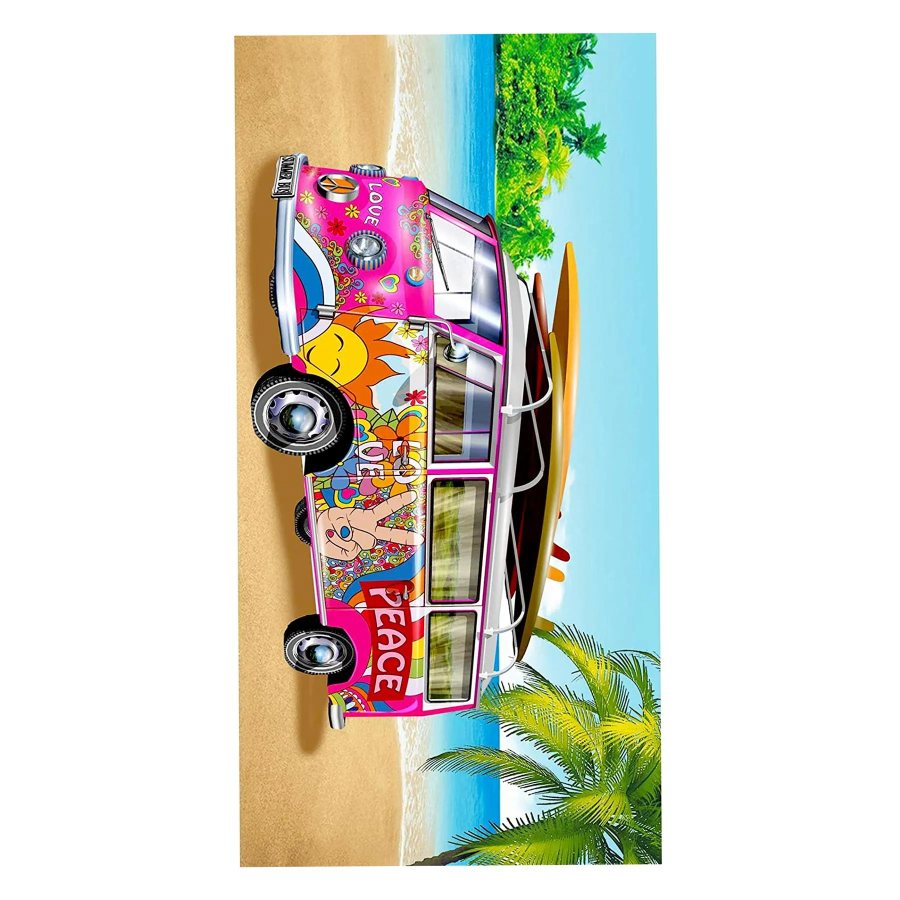 Pink Summer Bus Design Large Towel