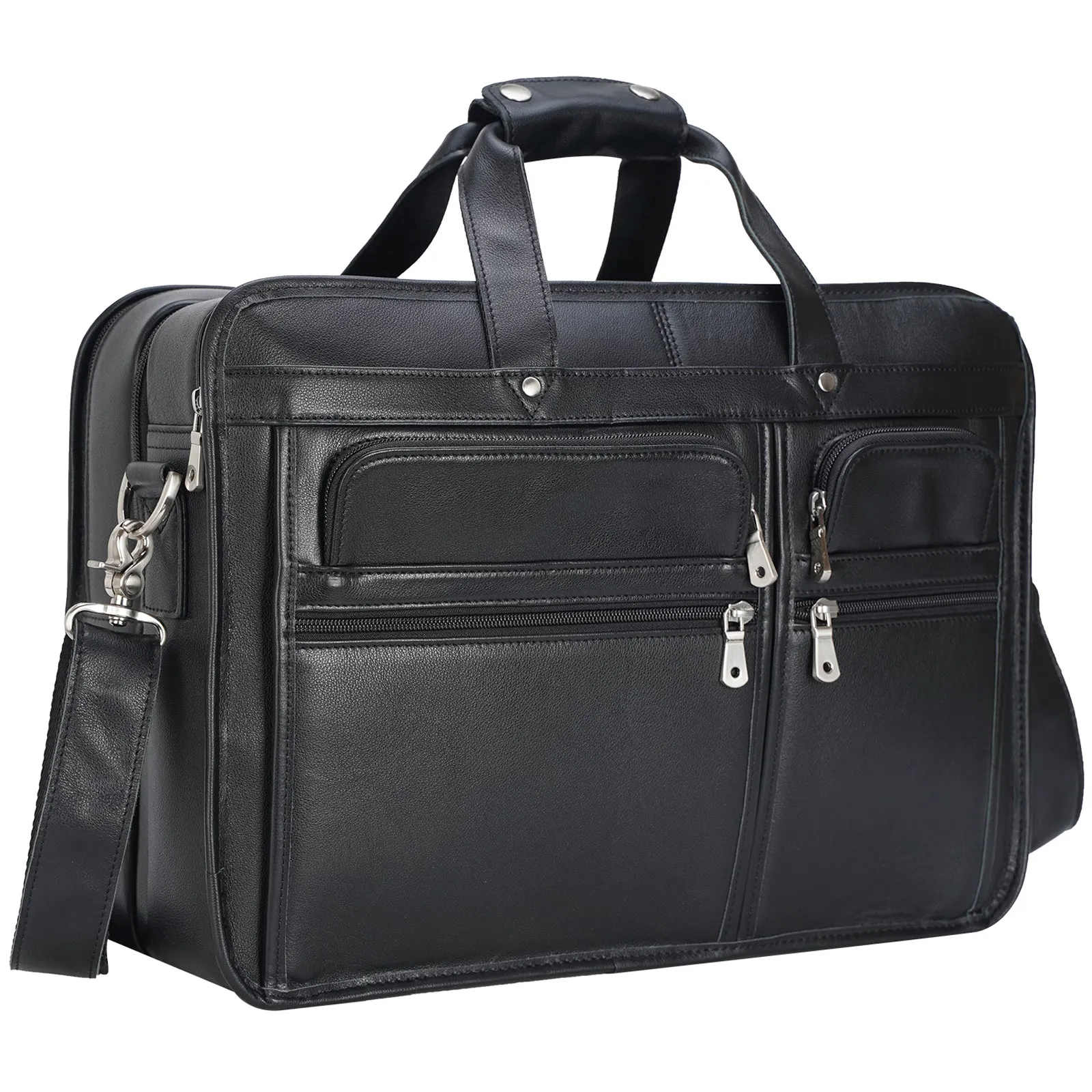 Polare 17'' Full Grain Leather Briefcase Laptop Attache Case Messenger Bag For Men Fits 15.6'' Laptop