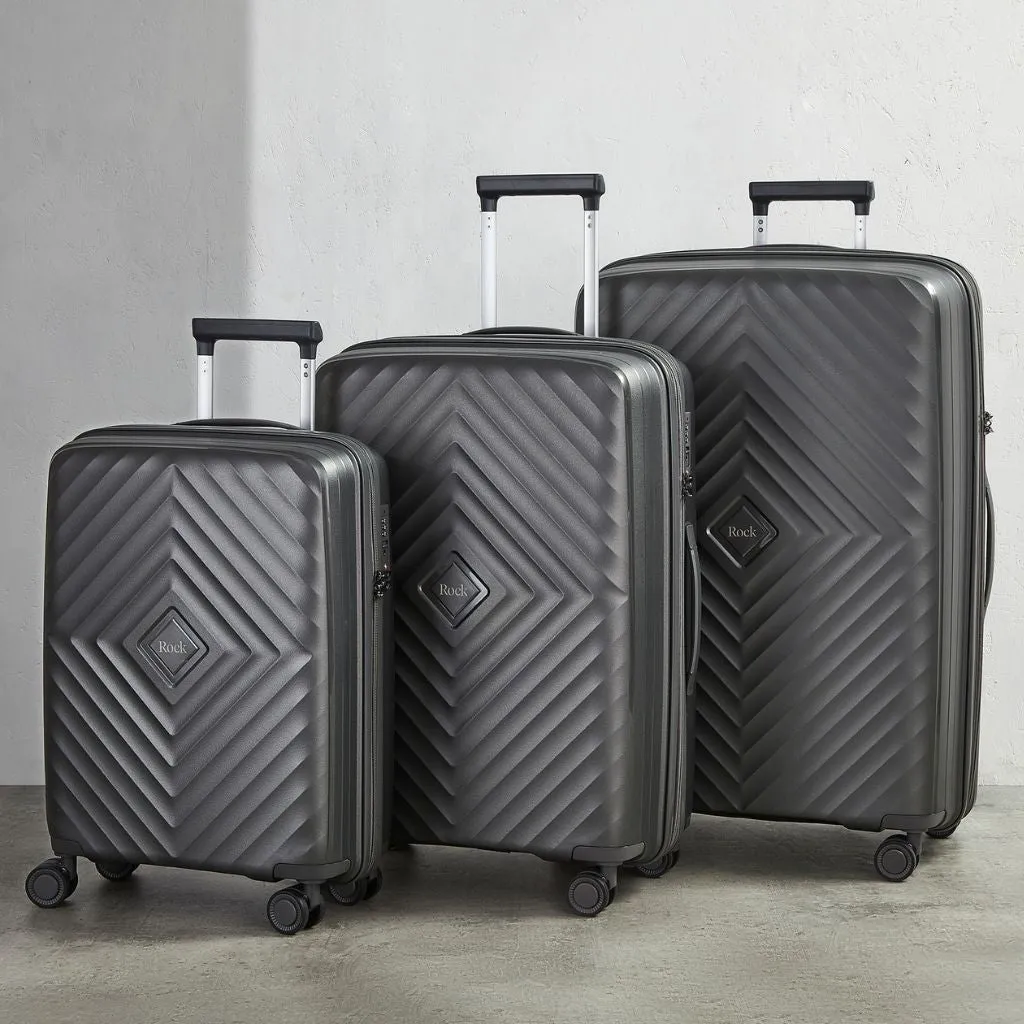 Rock Infinity 3 Piece Expander Hardsided Suitcase Set - Charcoal