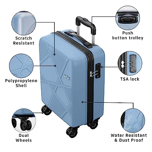 Safari Pentagon Plus 55 cms Small Size Cabin Hardside Polypropylene 8 Wheels Luggage/Suitcase/Trolley Bag with TSA Lock (Slate Blue)