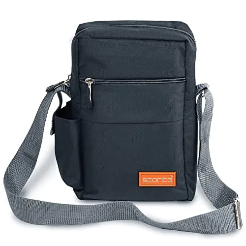 Storite Stylish Padded Small Nylon Sling Cross Body Travel Office Business Messenger One Side Shoulder Bag for Men Women (25x16x7.5cm) (Dark Grey)