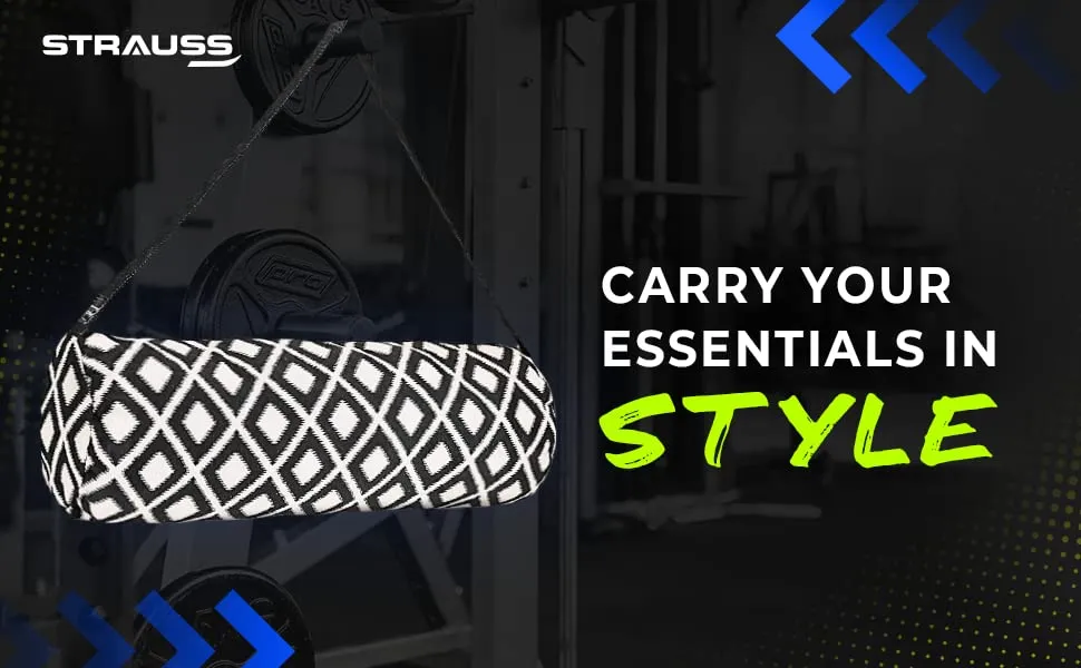 Strauss Jacquard Gym Bag | for Both Men and Women | Suitable for Travel and Gym | Eco- Friendly and Washable | 56 X 25 Cm - (Black and Cream)