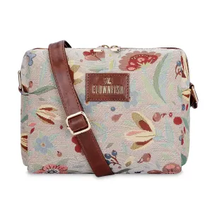 THE CLOWNFISH Adelina Series Sling for Women Faux Leather Casual Ladies Single Shoulder Bag For Women Crossbody Bag for College Girls (Sky Blue-Floral)