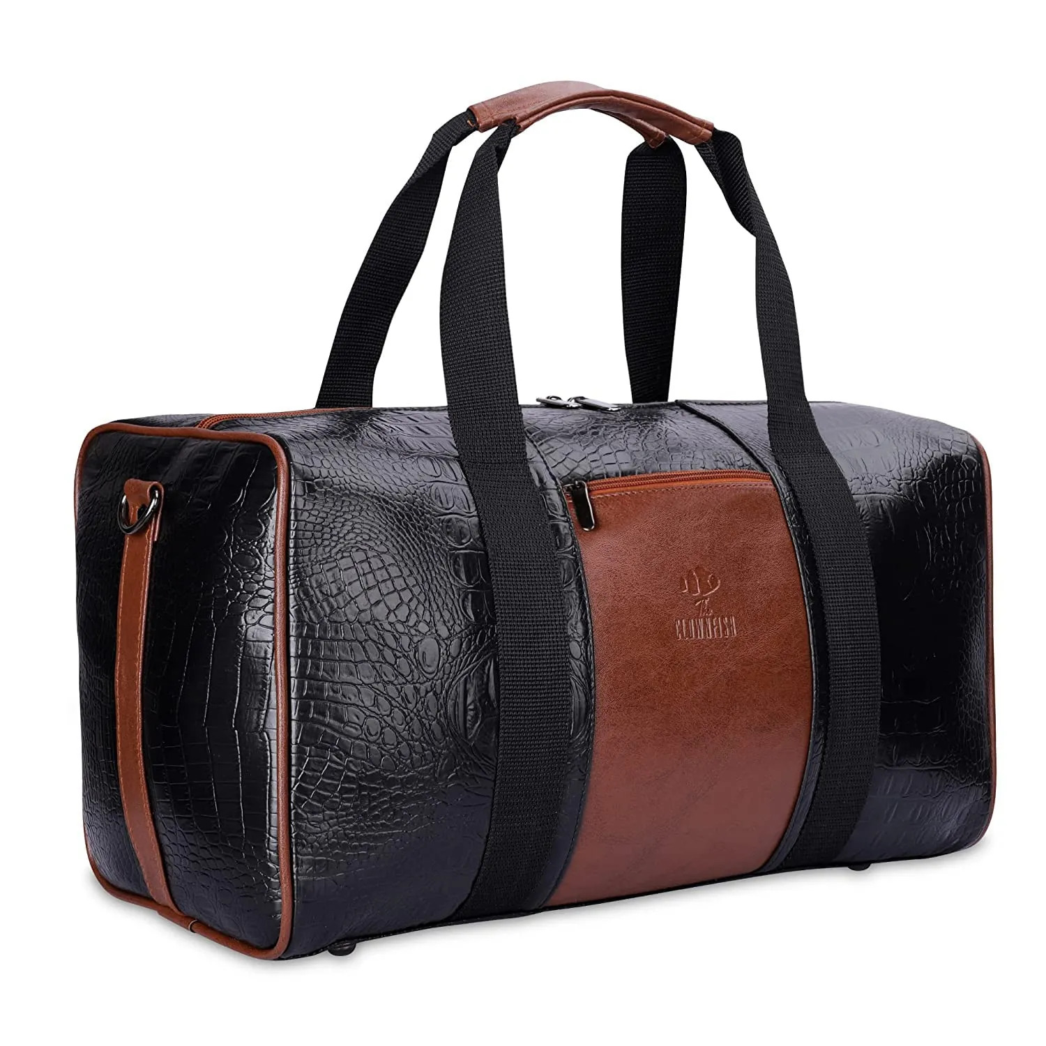 The Clownfish Anderson 25 litres Unisex Faux Leather Travel Duffle Bag Weekender Bag (Black)