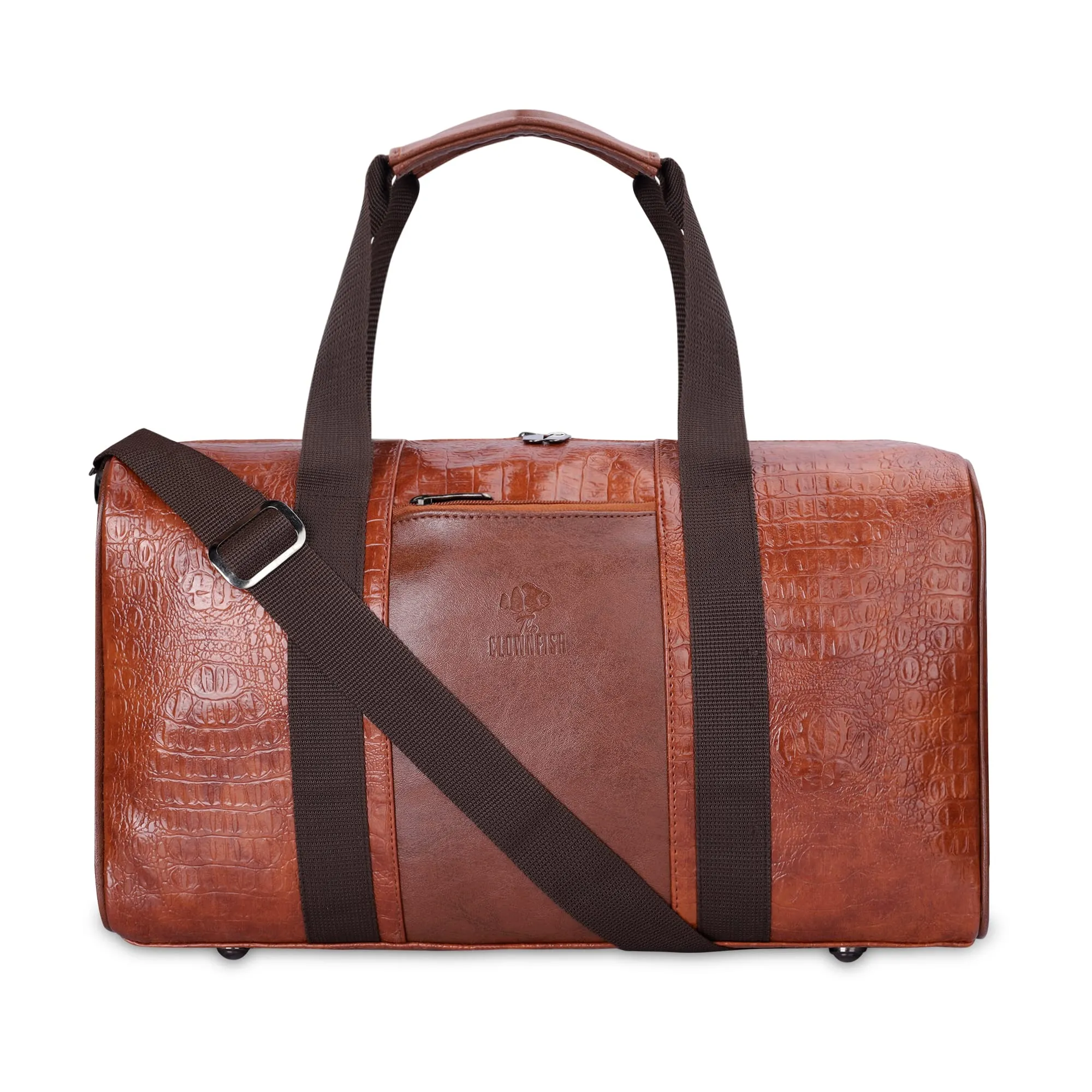 The Clownfish Anderson 25 litres Unisex Faux Leather Travel Duffle Bag Weekender Bag (Tan)