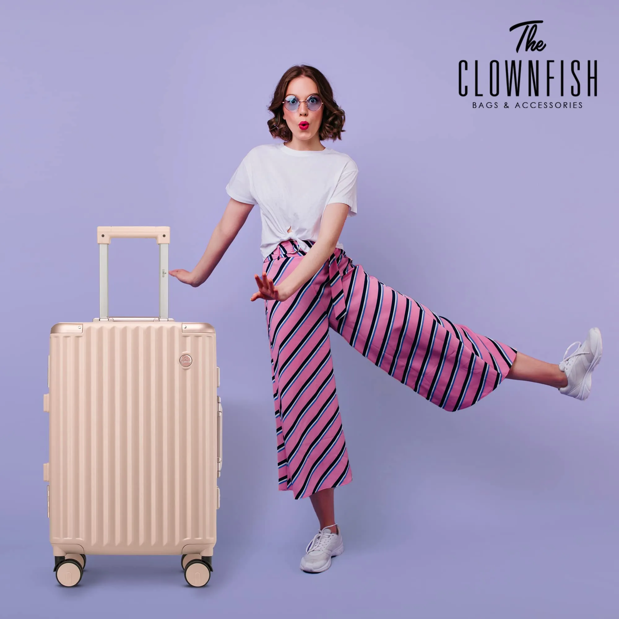 THE CLOWNFISH Combo of 2 Stark Series Luggage Polycarbonate Hard Case Suitcases Eight Wheel Trolley Bags with Double TSA Locks- Blush Pink (Medium 67 cm-26 inch, Small 57 cm-22 inch)