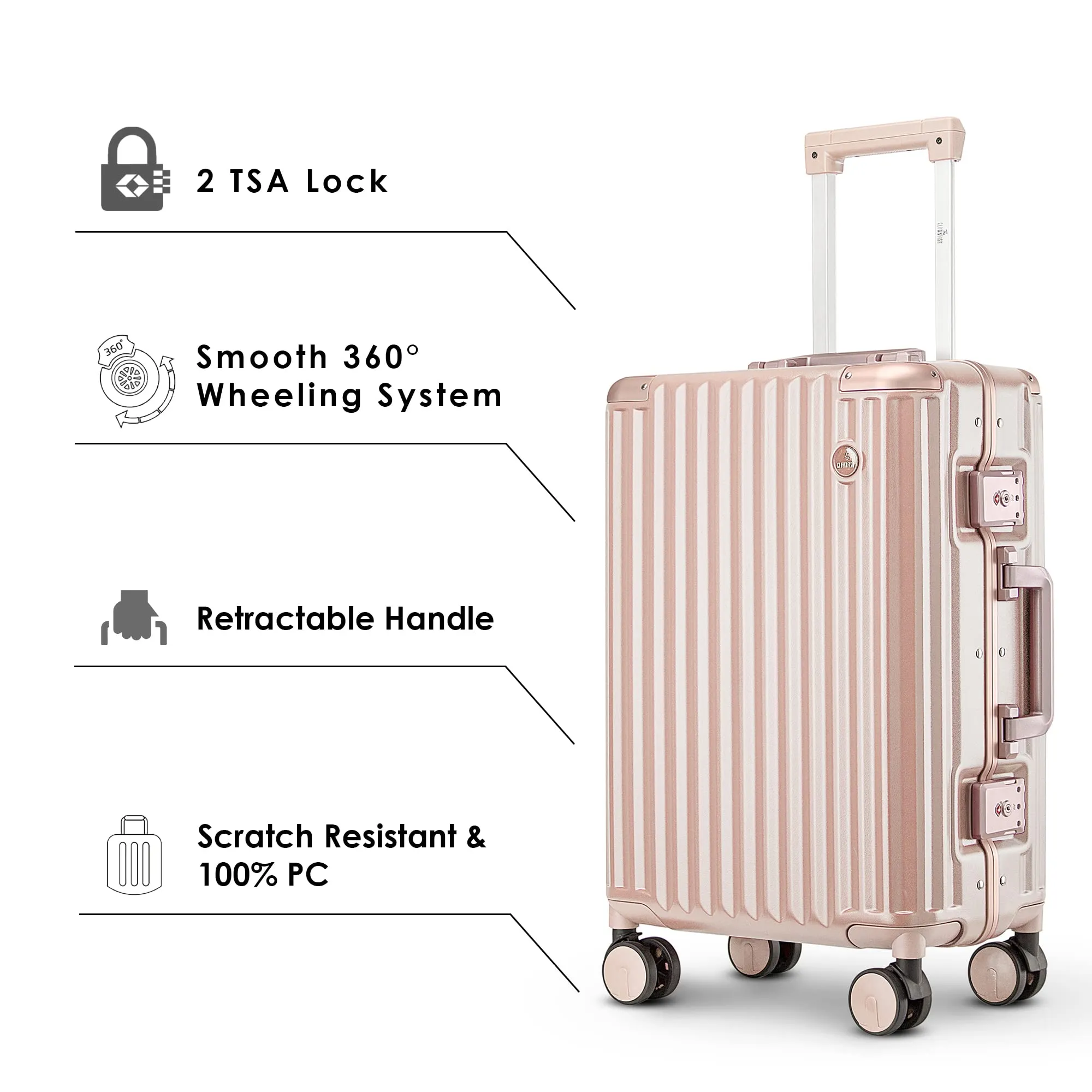 THE CLOWNFISH Combo of 2 Stark Series Luggage Polycarbonate Hard Case Suitcases Eight Wheel Trolley Bags with Double TSA Locks- Blush Pink (Medium 67 cm-26 inch, Small 57 cm-22 inch)