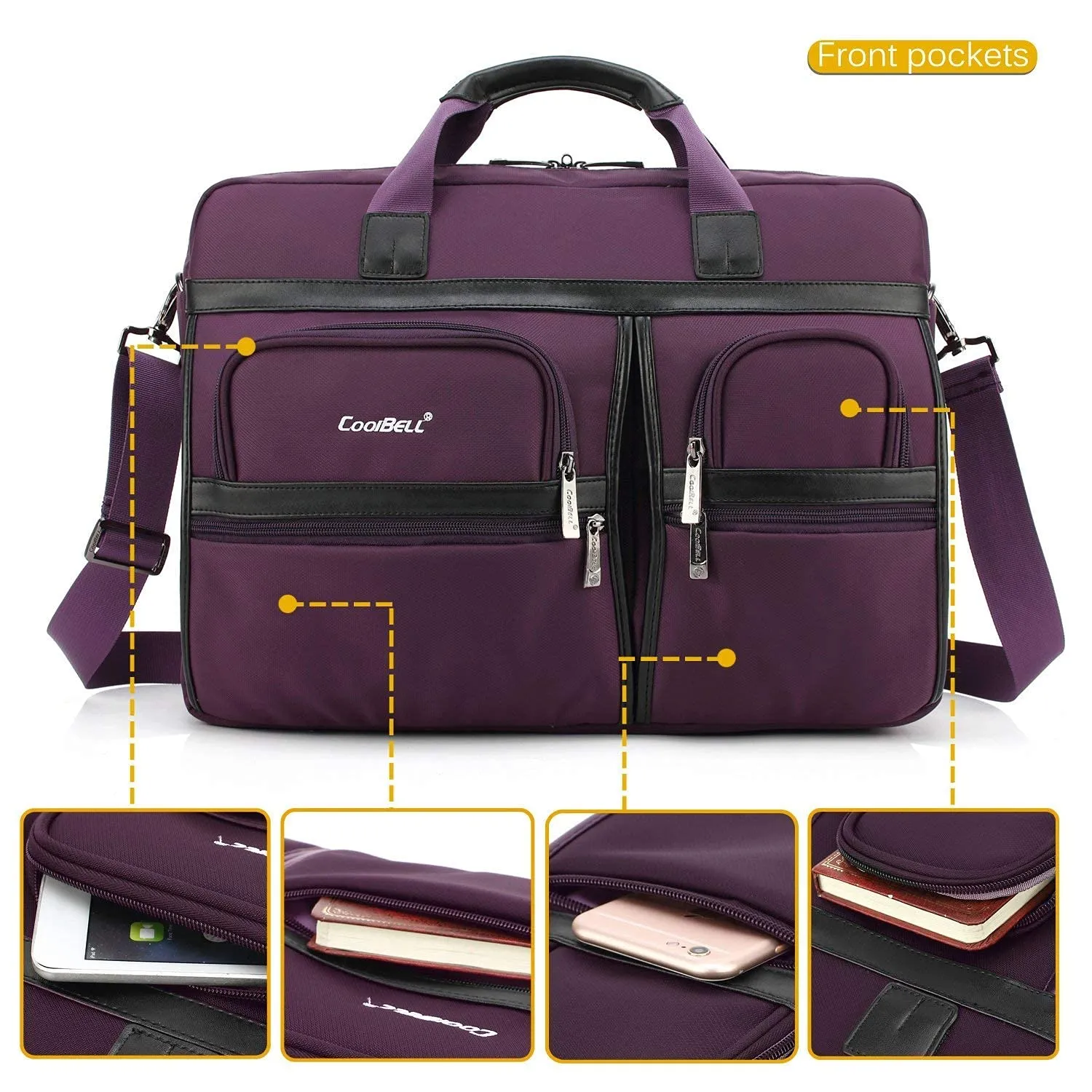 THE CLOWNFISH CoolBELL Large Capacity Business Multifunction Computer Notebook Laptop Bag Shoulder Messenger Bag (15.6 Inch, Purple)