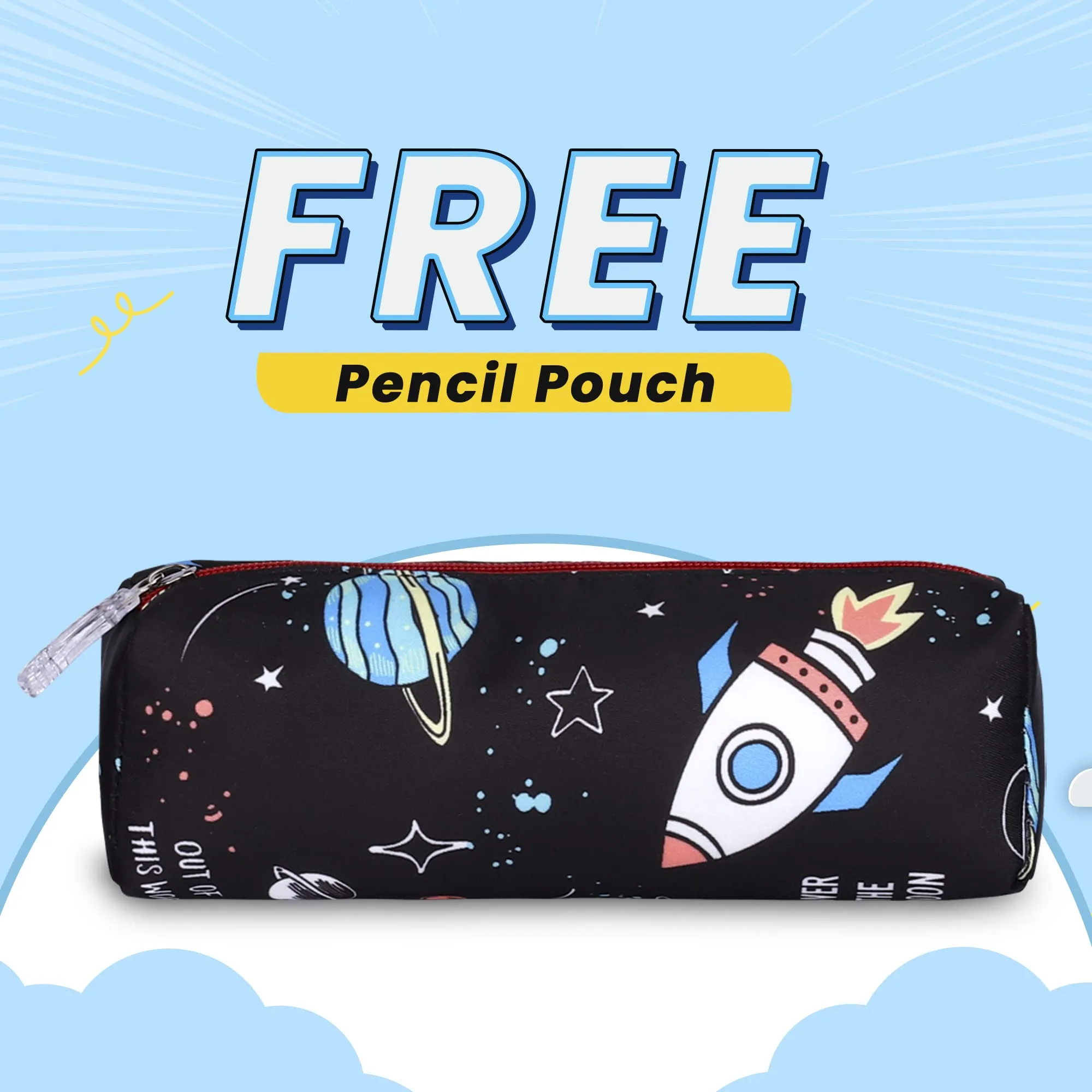 THE CLOWNFISH Cosmic Critters Series Printed Polyester 15 Litres Kids Standard Backpack School Bag With Free Pencil Staionery Pouch Daypack Picnic Bag ForTiny Tots Of Age 5-7 Yrs(Black) (Medium Size)