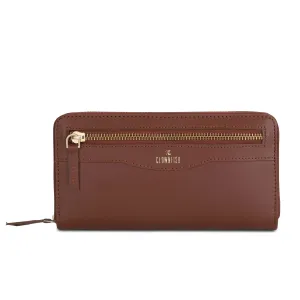 THE CLOWNFISH Eliana Collection Genuine Leather Zip Around Style Womens Wallet Clutch Ladies Purse with Card Holders (Tan)