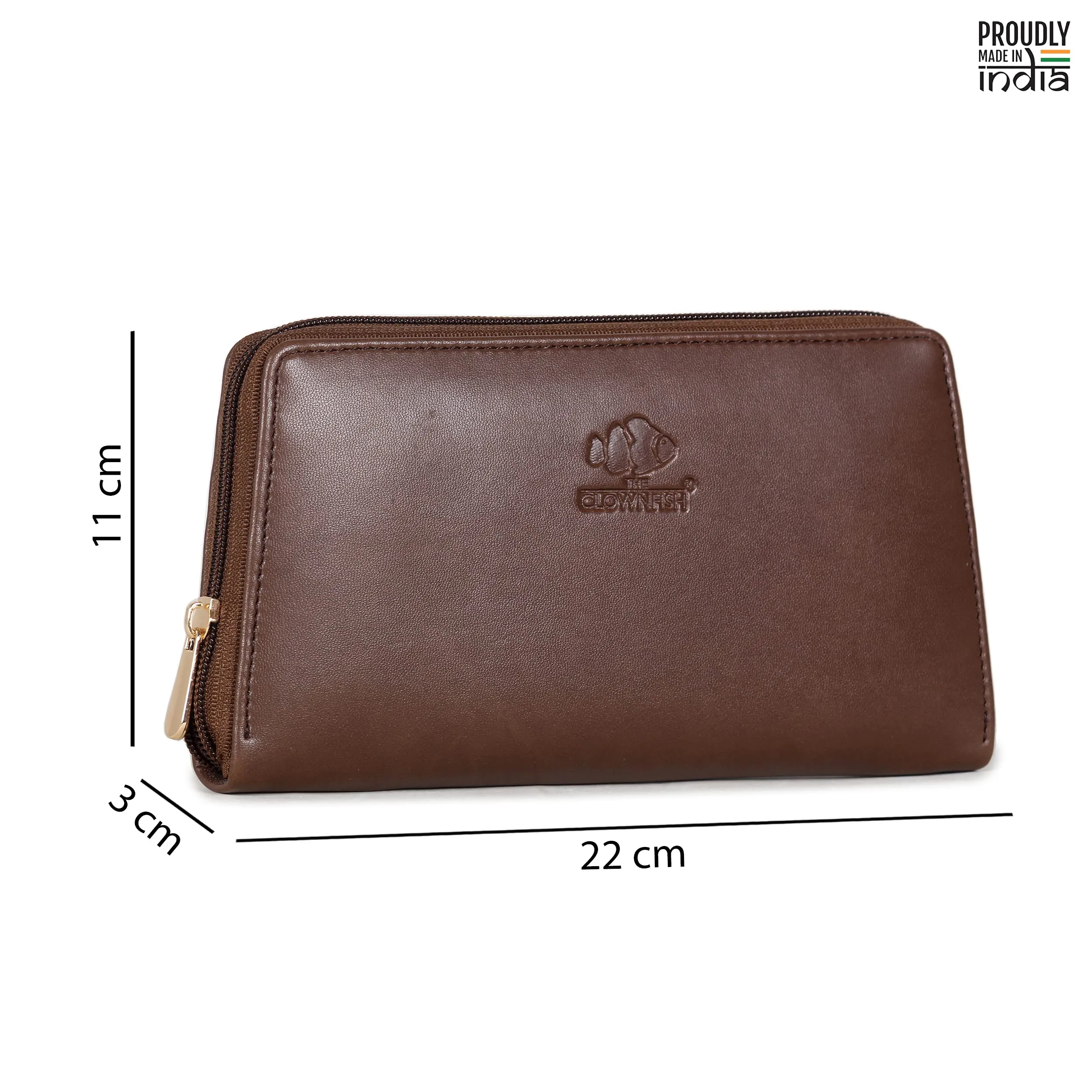 THE CLOWNFISH Evelyn Collection Womens Wallet Clutch Ladies Purse with multiple card slots (Dark Brown)