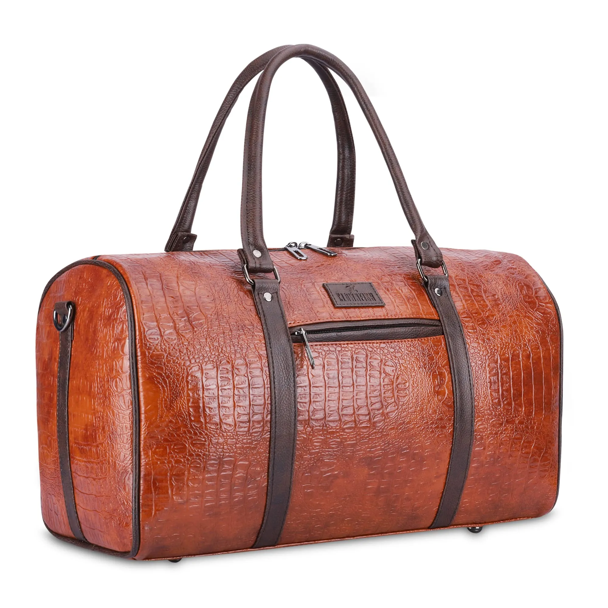 The Clownfish Expedition Series 29 litres Faux Leather Crocodile Finish Unisex Travel Duffle Bag Weekender Bag (Tan)