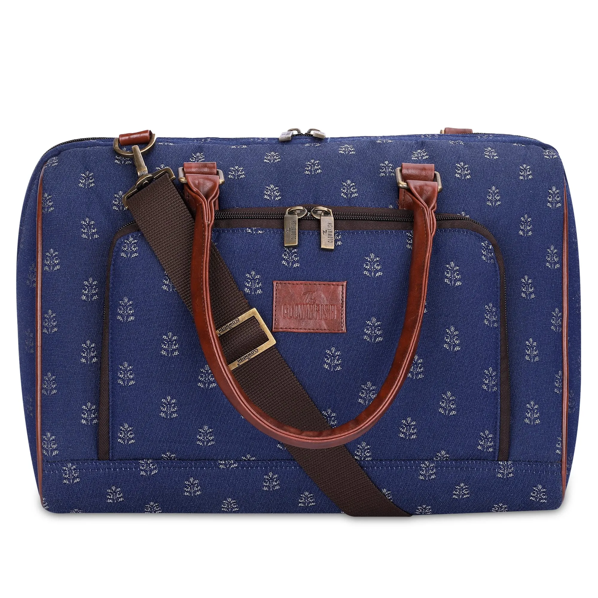 THE CLOWNFISH Fabric Oceania 28 Litres Tapestry Business Travel Duffle Carry-On Luggage Bag With 15.6 Inch Laptop Sleeve (Denim Blue), 24 Centimeters