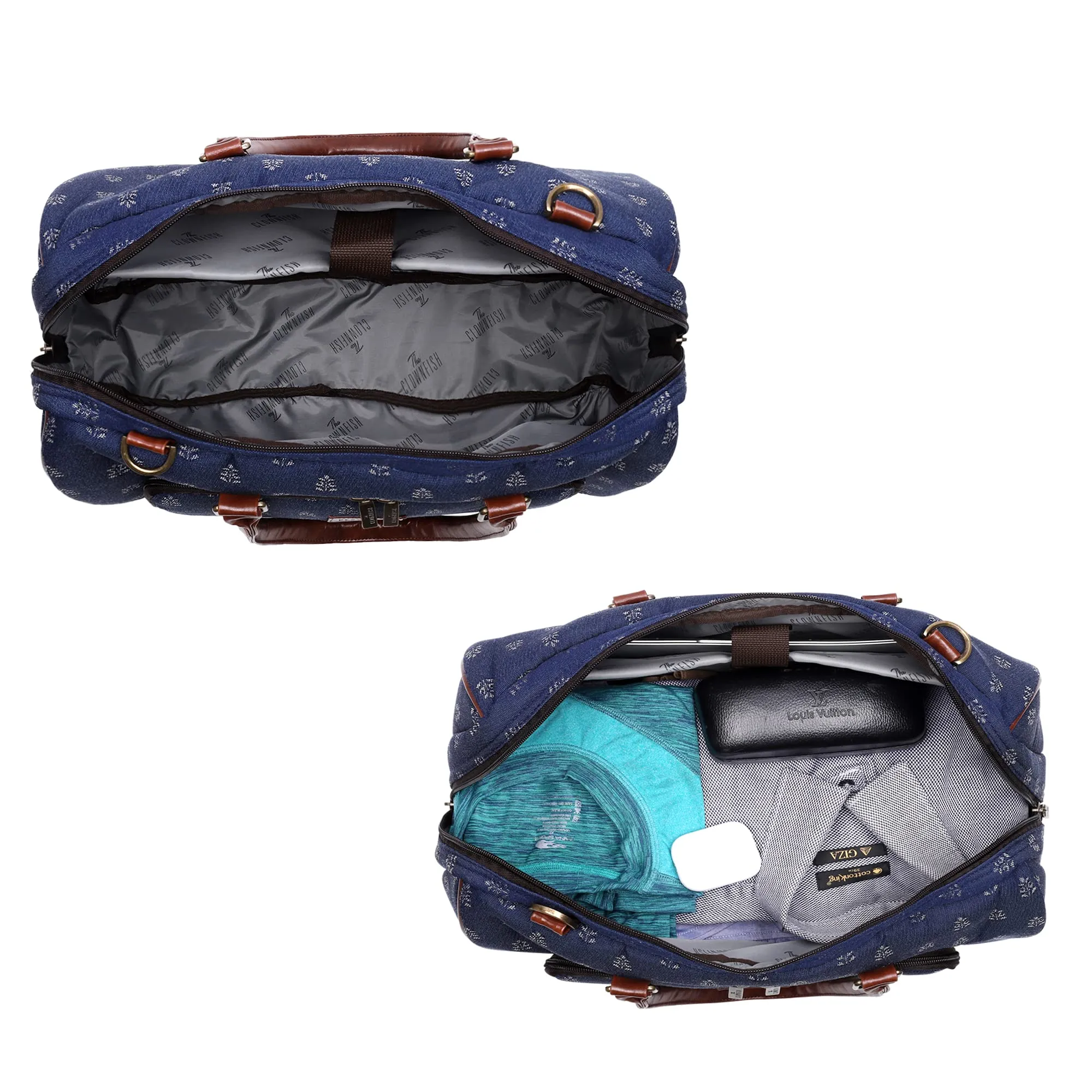 THE CLOWNFISH Fabric Oceania 28 Litres Tapestry Business Travel Duffle Carry-On Luggage Bag With 15.6 Inch Laptop Sleeve (Denim Blue), 24 Centimeters