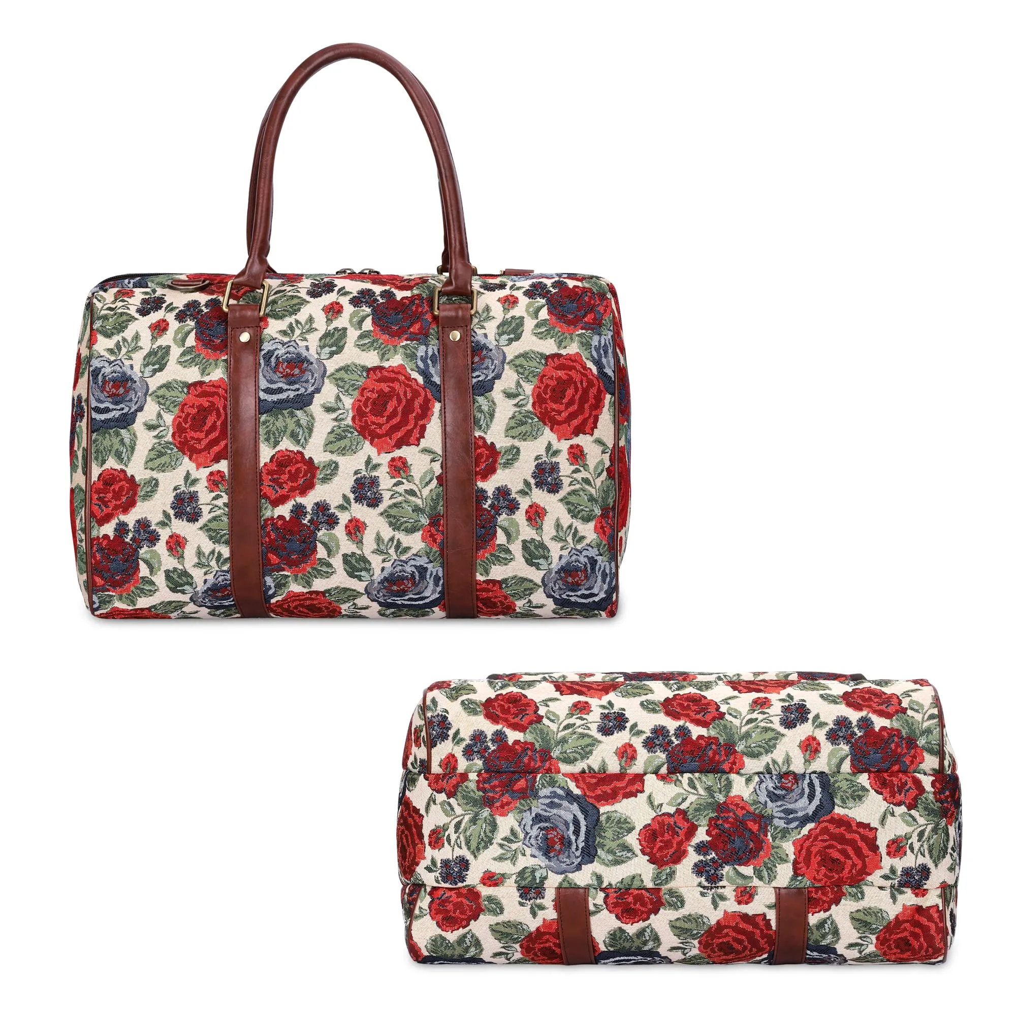 THE CLOWNFISH Fabric Oceania 28 Litres Tapestry Business Travel Duffle Carry-On Luggage Bag With 15.6 Inch Laptop Sleeve (Red-Floral), 24 Centimeters