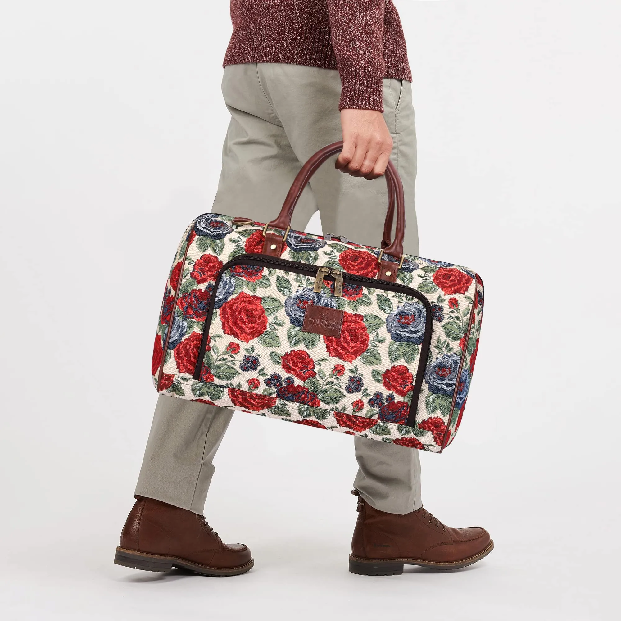 THE CLOWNFISH Fabric Oceania 28 Litres Tapestry Business Travel Duffle Carry-On Luggage Bag With 15.6 Inch Laptop Sleeve (Red-Floral), 24 Centimeters