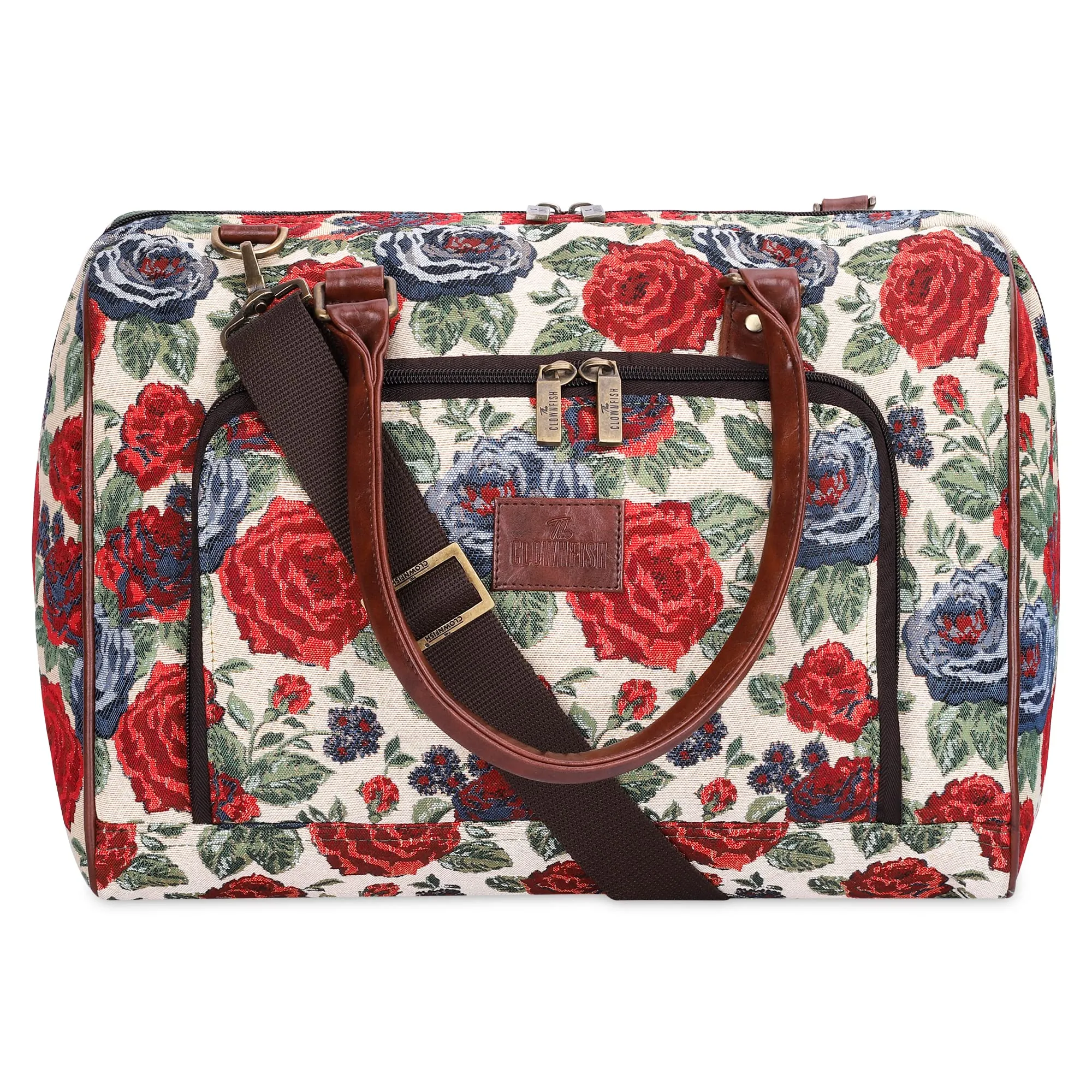 THE CLOWNFISH Fabric Oceania 28 Litres Tapestry Business Travel Duffle Carry-On Luggage Bag With 15.6 Inch Laptop Sleeve (Red-Floral), 24 Centimeters