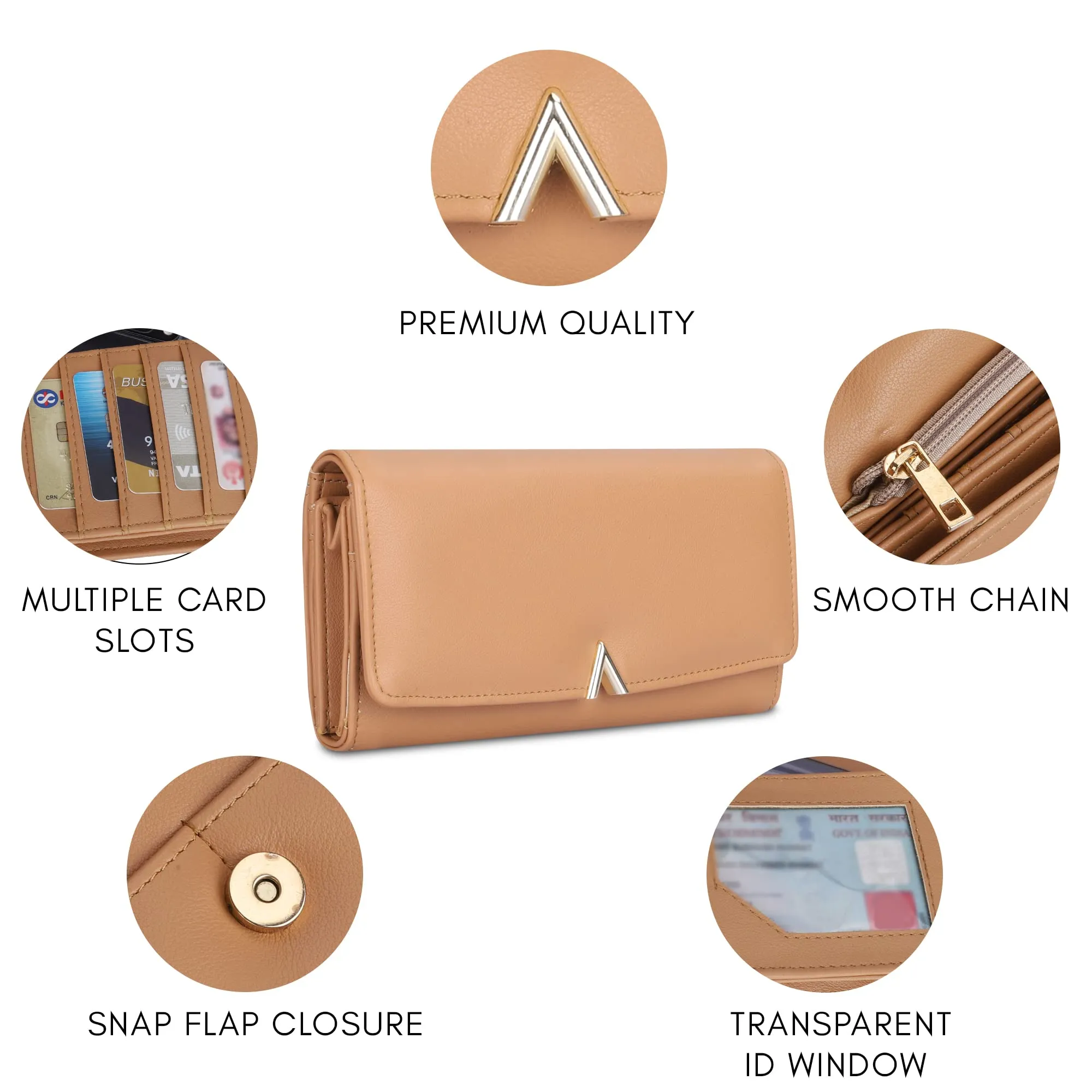 THE CLOWNFISH FashionFinesse Collection Faux Leather Bi-Fold Womens Wallet Clutch Ladies Purse with Multiple Card Slots (Light Brown)