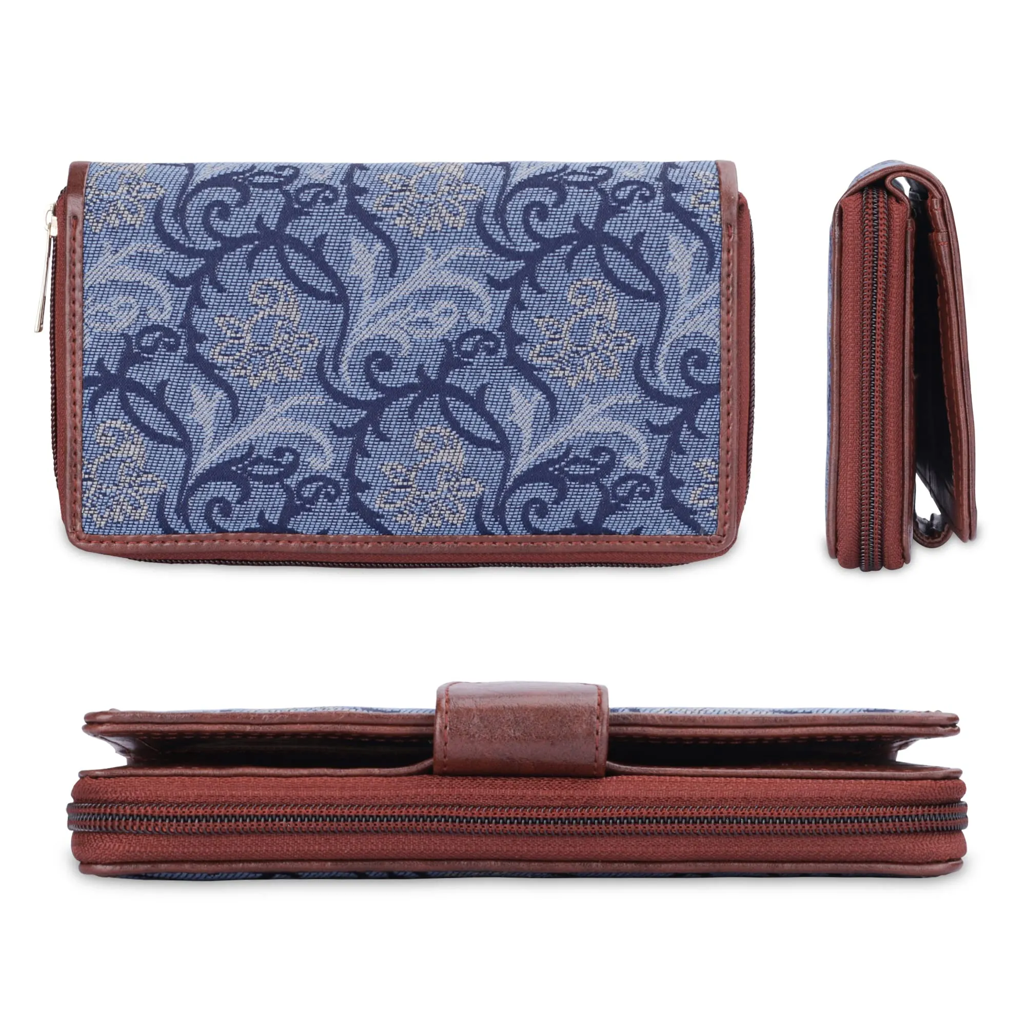 THE CLOWNFISH Filipia Ladies Wallet Womens Wrist Clutch Purse (Blue- Floral)