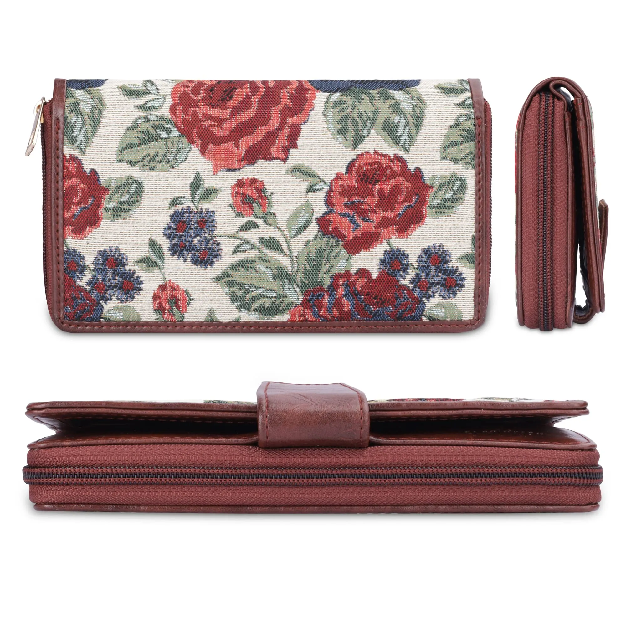 THE CLOWNFISH Filipia Ladies wallet Womens Wrist Clutch Purse (Red-Floral)