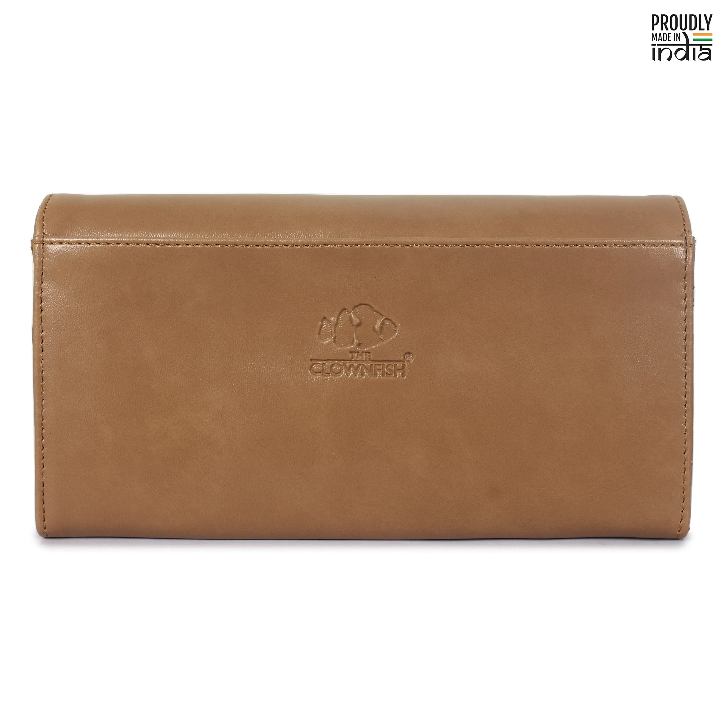 The Clownfish Gracy Collection Womens Wallet Clutch Ladies Purse with Multiple Card Slots (Light Brown)