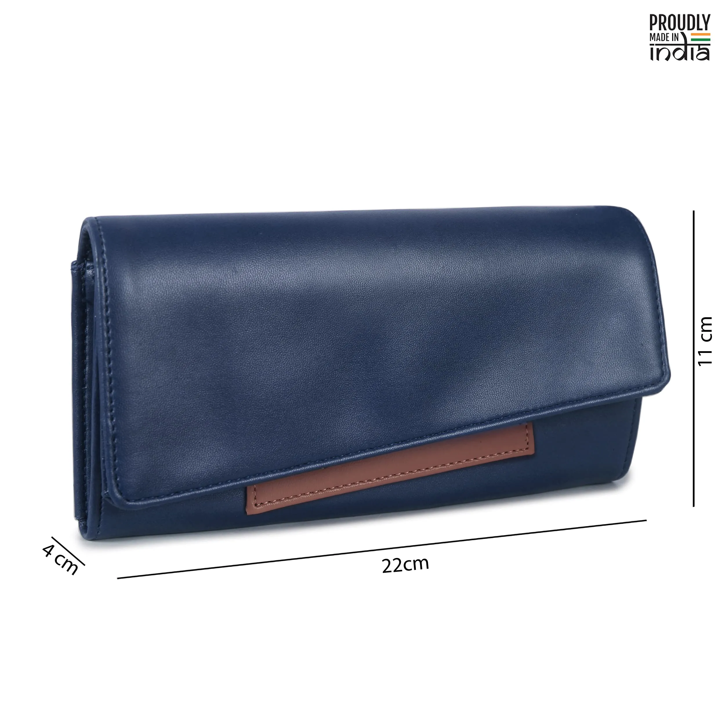 THE CLOWNFISH Gracy Collection Womens Wallet Clutch Ladies Purse with multiple card slots (Navy Blue)