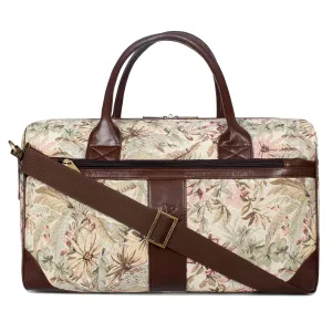 The Clownfish Greta 30 litres Tapestry with Faux Leather Unisex Travel Duffle Bag Weekender Bag (Beige)