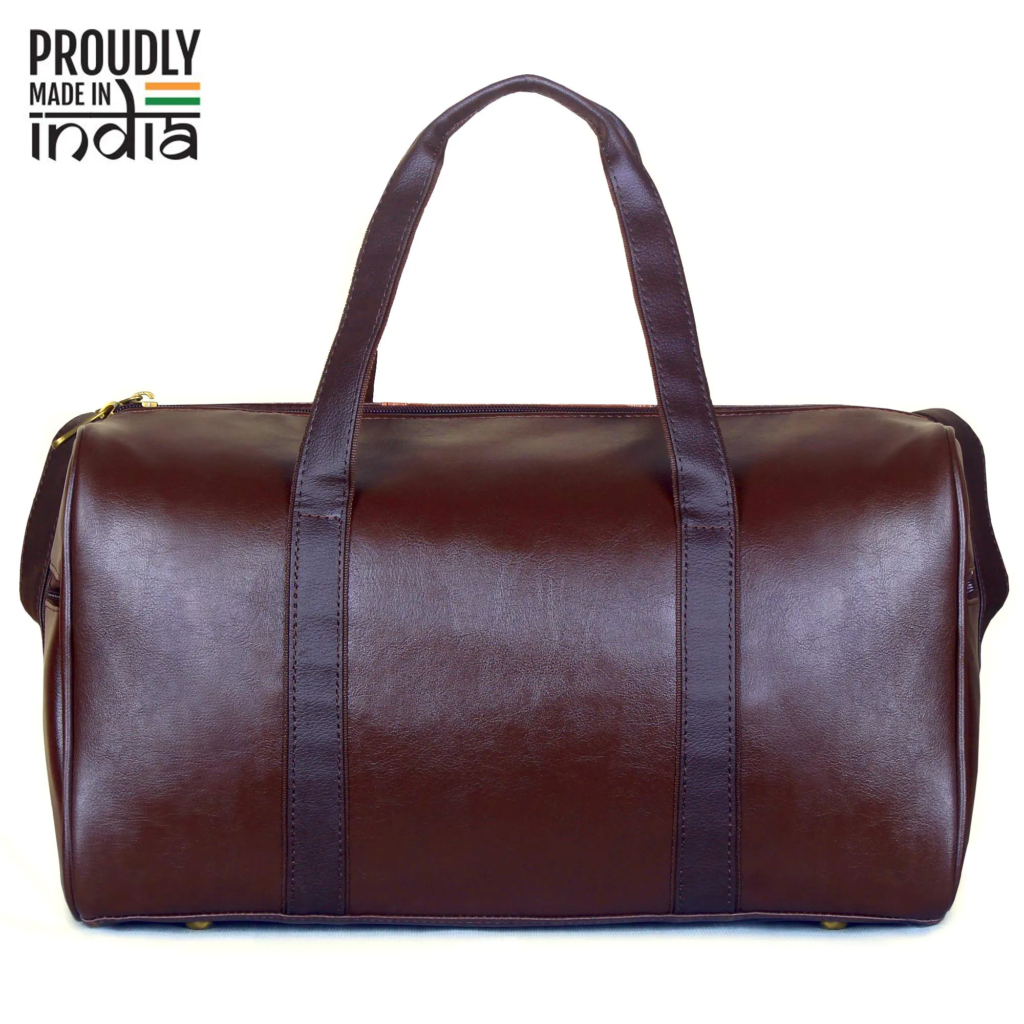 The Clownfish Hilary 27 litres Faux Leather Unisex Gym Bag Travel Duffle Weekender Bag with Shoe Pocket (Dark Brown)