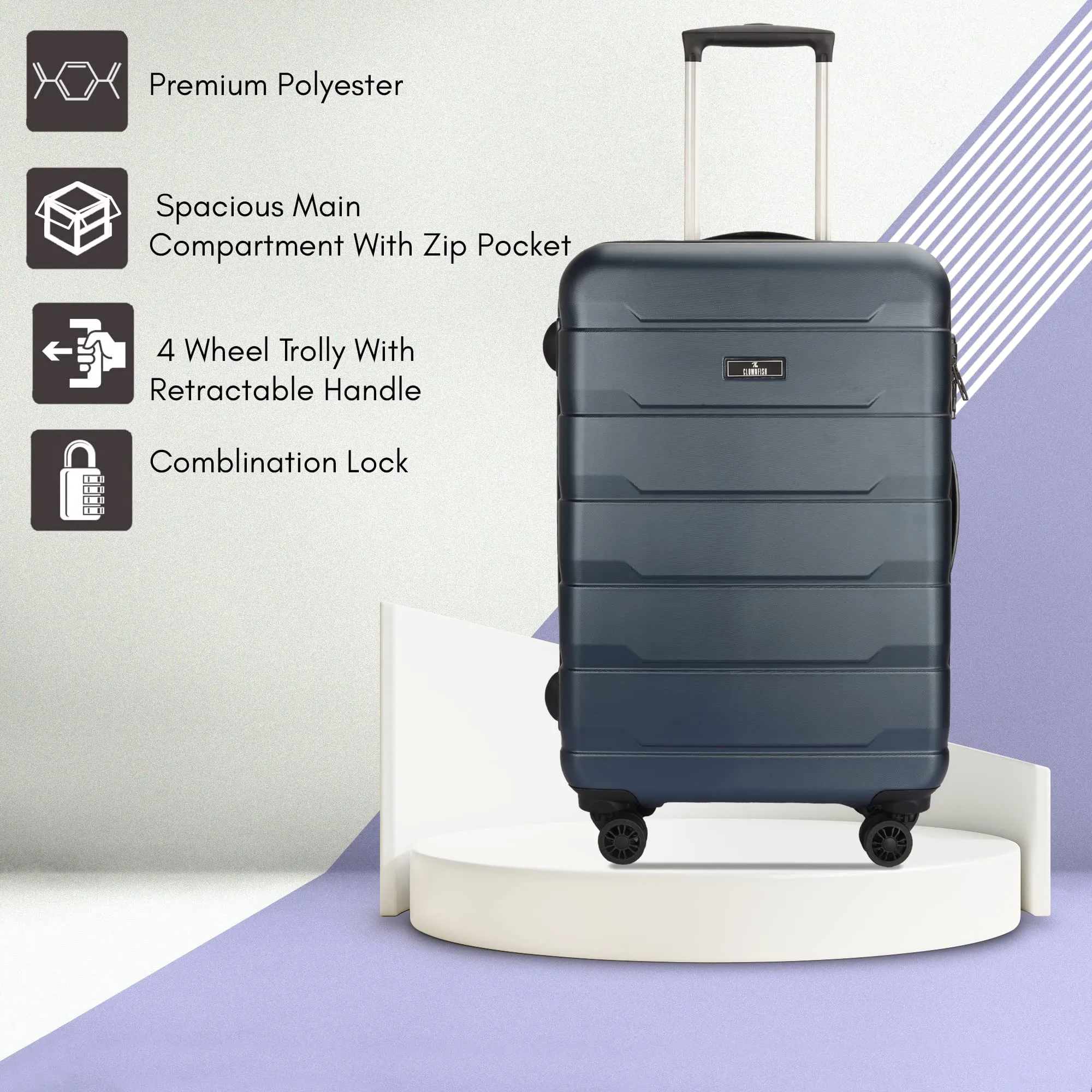 THE CLOWNFISH Jeffrey Combo of 2 Luggage Polycarbonate Hard Case Suitcases Varied Sizes Four Wheel Trolley Bags - Blue (Medium size-65 cm, Small size-55 cm)