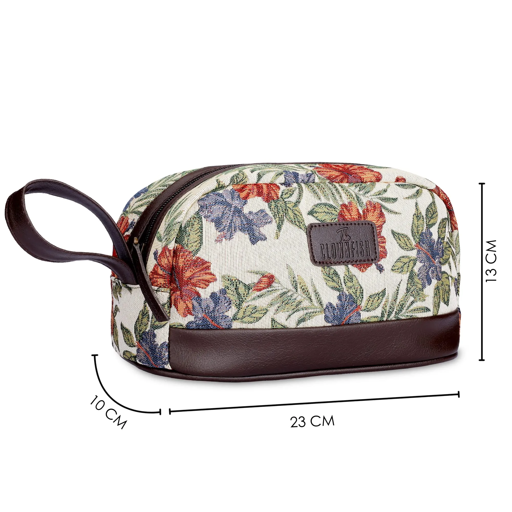 THE CLOWNFISH Men & Women Travel Pouch Toiletry Bag Shaving Kit Cosmetic Bag Toiletry Bag Travel Kit Travel Pouch Travel Kit Jolly Series (Maroon-Floral), 10 Centimeters, Standard