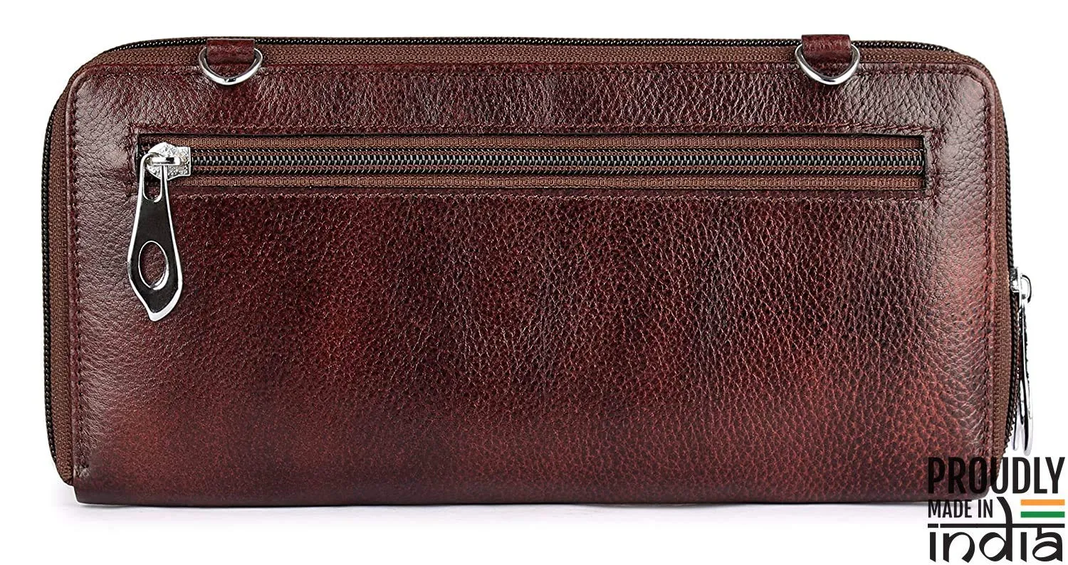 THE CLOWNFISH Parissa Collection Genuine Leather Womens Wallet Clutch Ladies Purse with Multiple Card Slots & ID Card Window (Dark Brown)