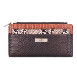 THE CLOWNFISH Prospera Collection Crocodile Finish Faux Leather Bi-Fold Womens Wallet Clutch Ladies Purse with Separate Multiple Cards Holder (Brown)