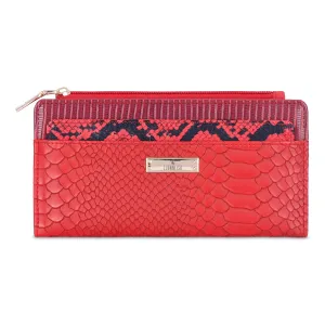 THE CLOWNFISH Prospera Collection Crocodile Finish Faux Leather Bi-Fold Womens Wallet Clutch Ladies Purse with Separate Multiple Cards Holder (Crimson Red)