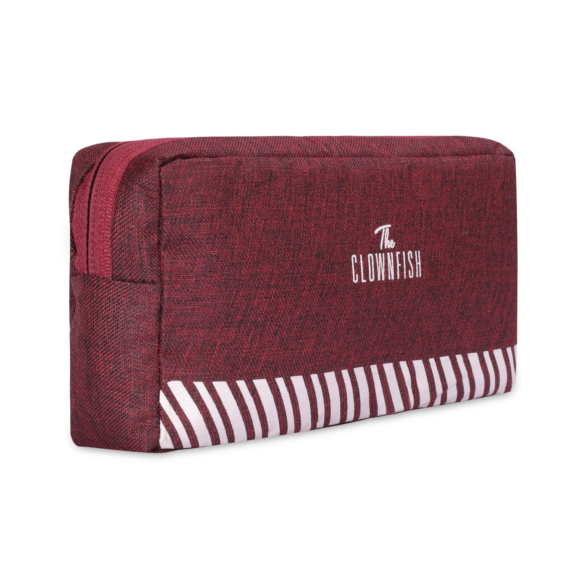 The Clownfish Scholar series Multipurpose Polyester Travel Pouch Pencil Case Toiletry Bag Shaving Kit Bag for Men Make-Up Pouch Cosmetic Case for Women Travel Kit for Men (Maroon)