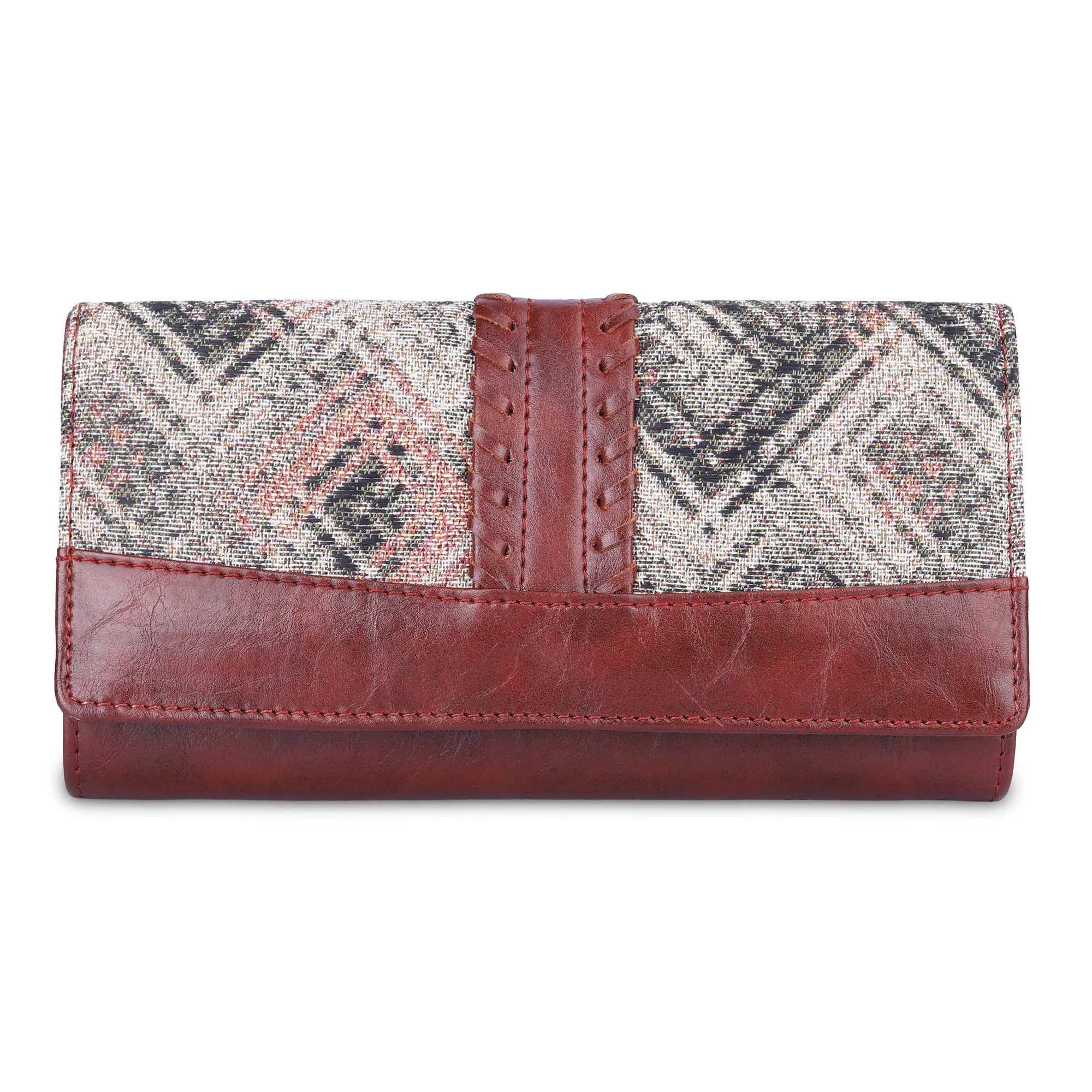 The Clownfish Serina Collection Tapestry Fabric & Faux Leather Snap Flap Style Womens Wallet Clutch Ladies Purse with Card Holders (White-Checks)