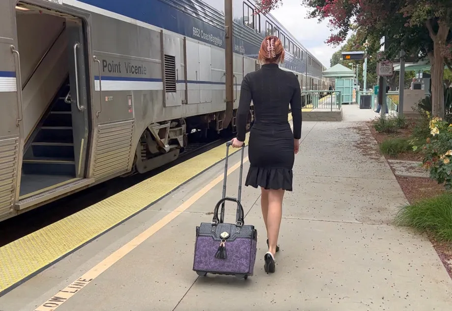 THE CONTESSA Purple & Alligator Rolling Laptop Carryall Trolley Bag