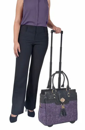 THE CONTESSA Purple & Alligator Rolling Laptop Carryall Trolley Bag