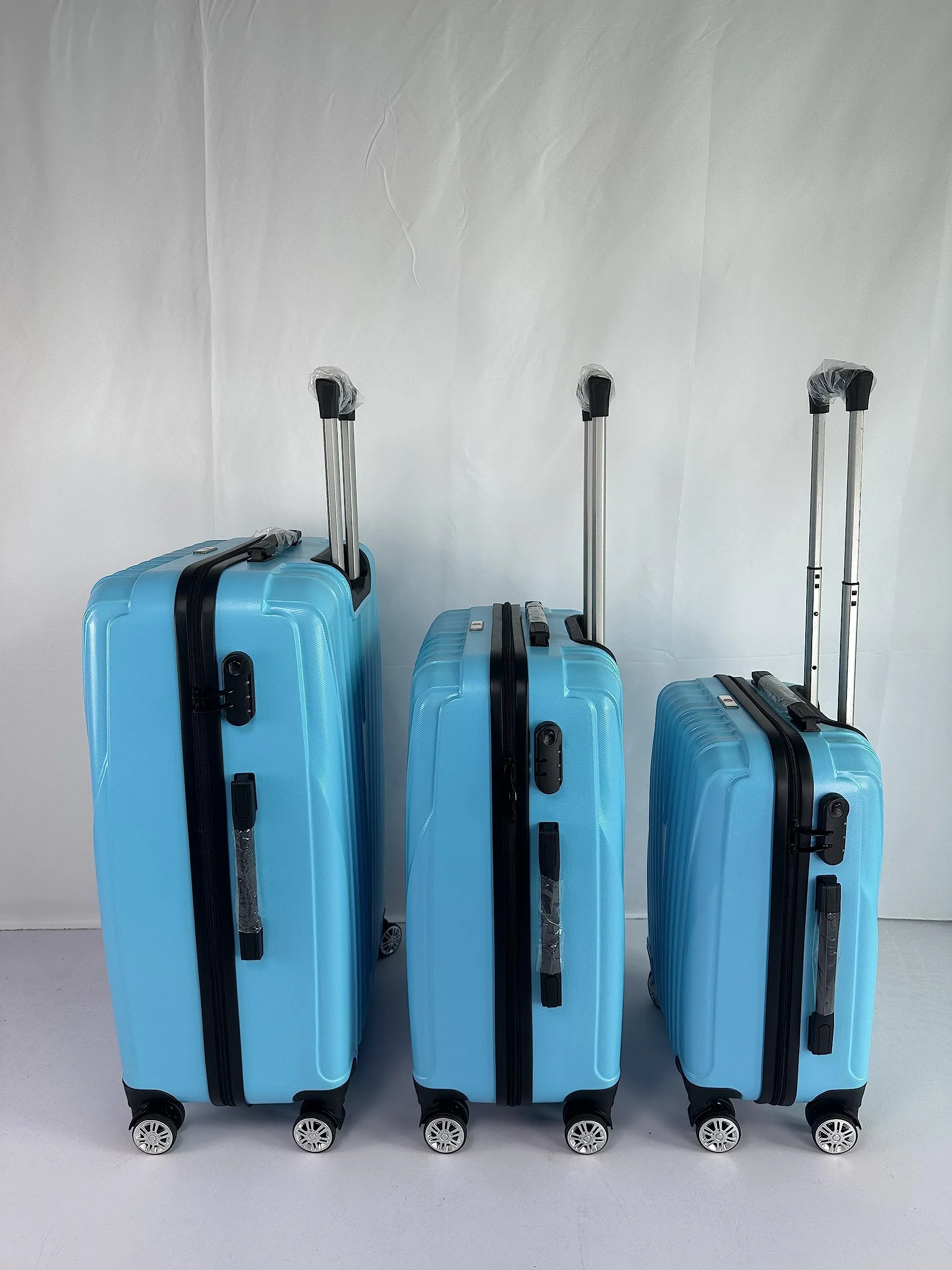 USHA SHRIRAM ABS (20,24,28 Inch - Cabin & Check-in Bag) Luggage Bag|Pack of 3 (55cm, 65cm, 75cm) | Trolley Suitcase for Travel | Travel Luggage for Men Women | Travel Bags for Luggage Trolley (Blue)