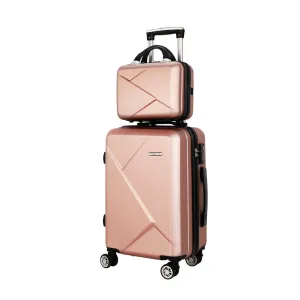 Wanderlite 2pc Luggage 12" 20" Trolley Travel Suitcase Storage Carry On TSA Lock Rose Gold