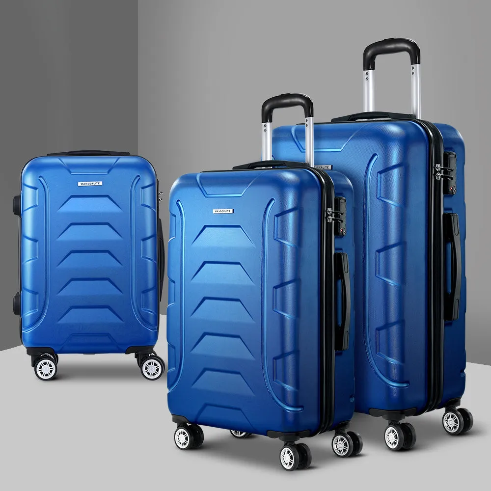 Wanderlite 3pc Luggage Travel Sets Suitcase Trolley TSA Lock Blue